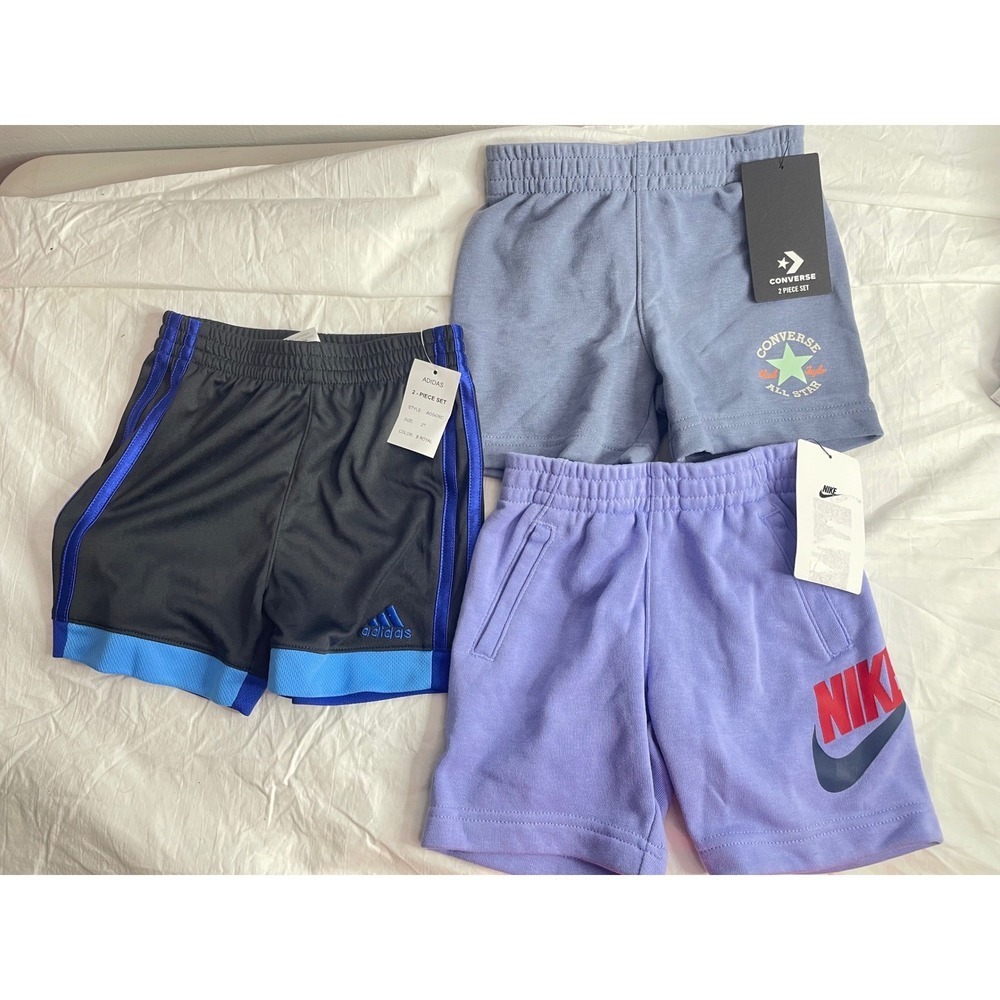 Boys Shorts Set 3 Pack Nike Converse Adidas Athletic Gym Size 2T